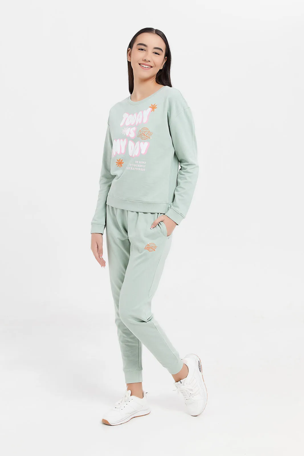 Senior Girls Mint Printed Sweatshirt