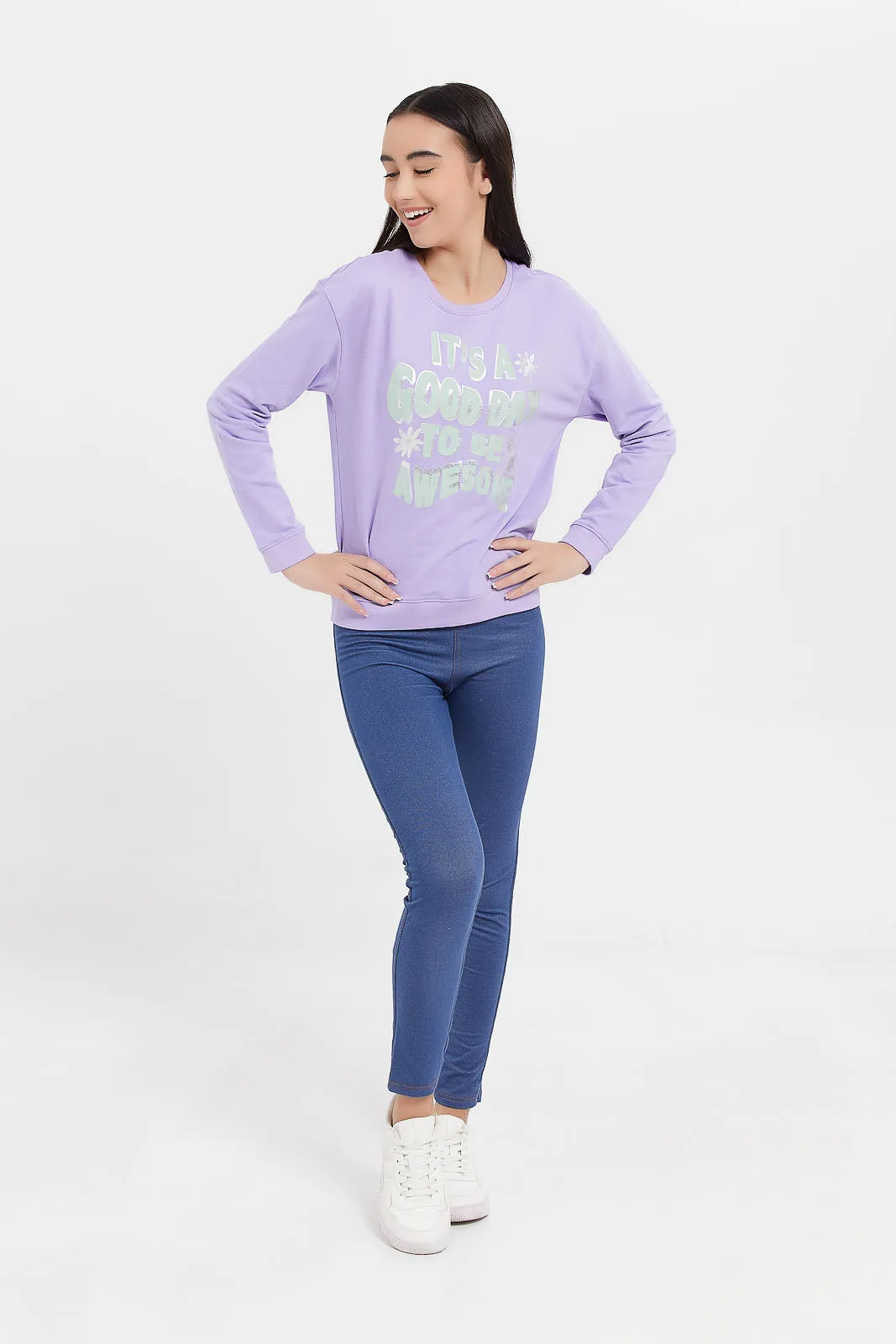 Senior Girls Purple Printed Sweatshirt