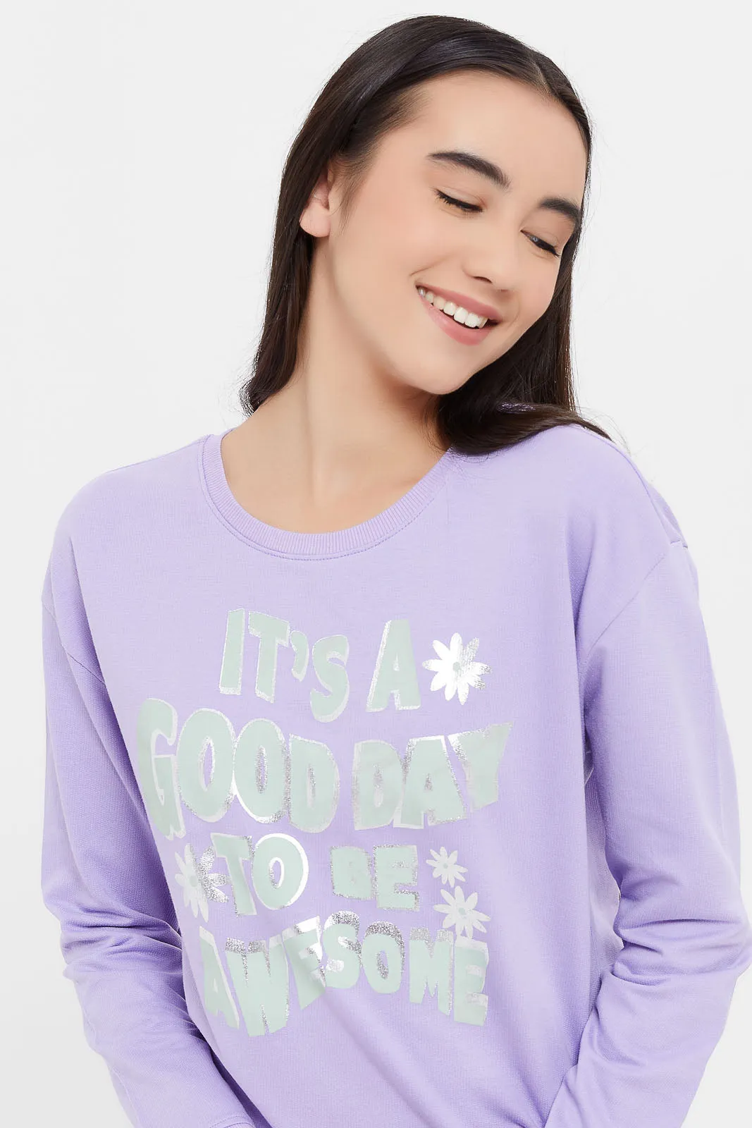 Senior Girls Purple Printed Sweatshirt