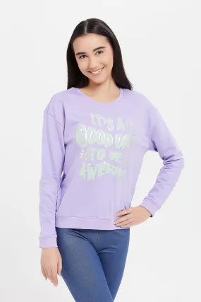 Senior Girls Purple Printed Sweatshirt