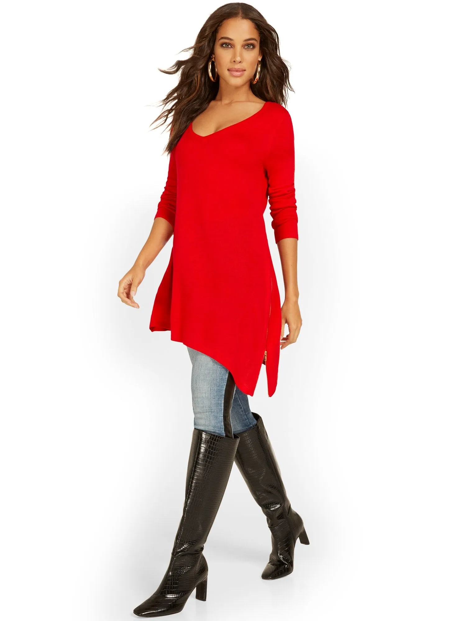 Side-Zip Tunic Sweater