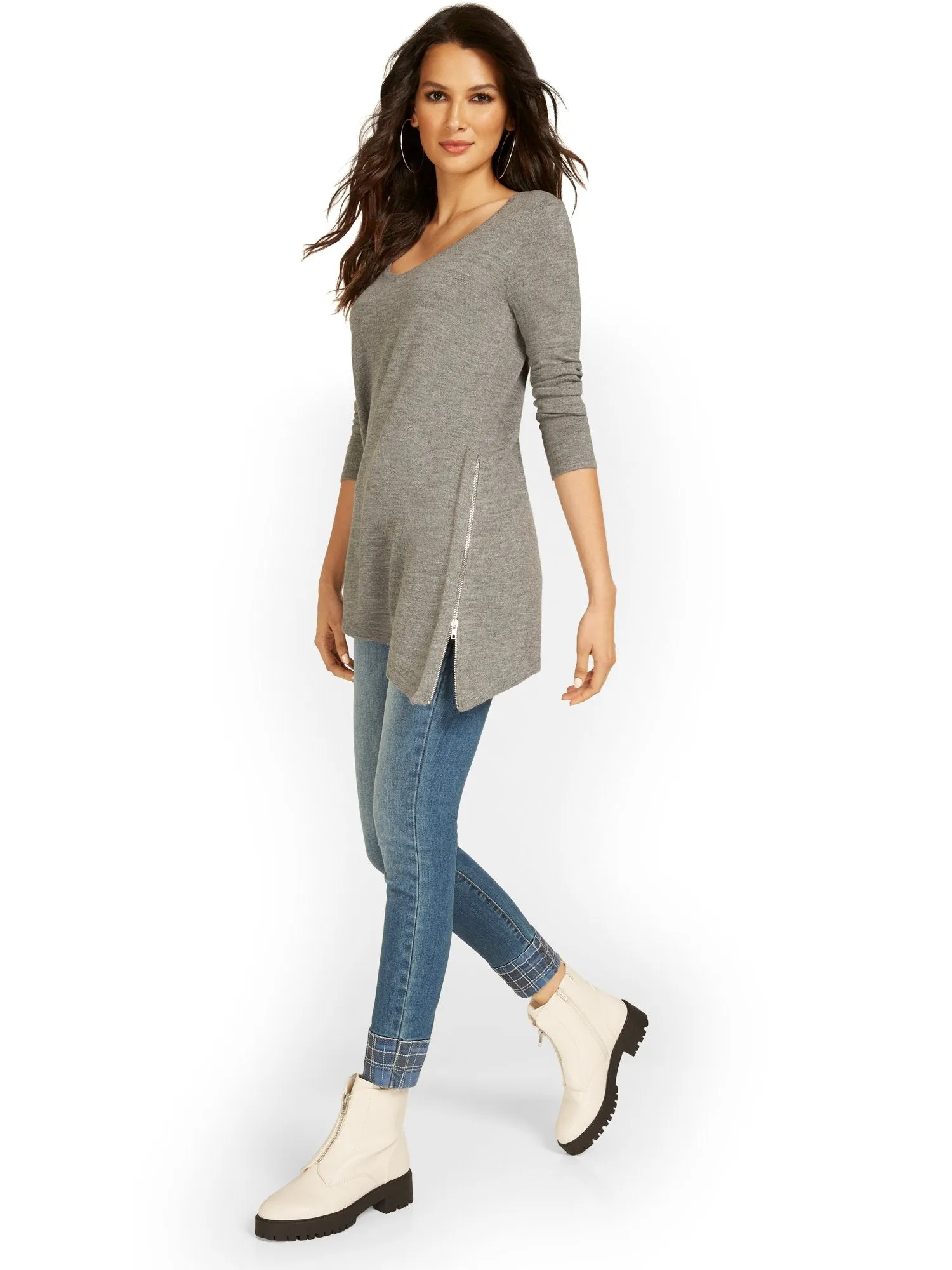 Side-Zip Tunic Sweater