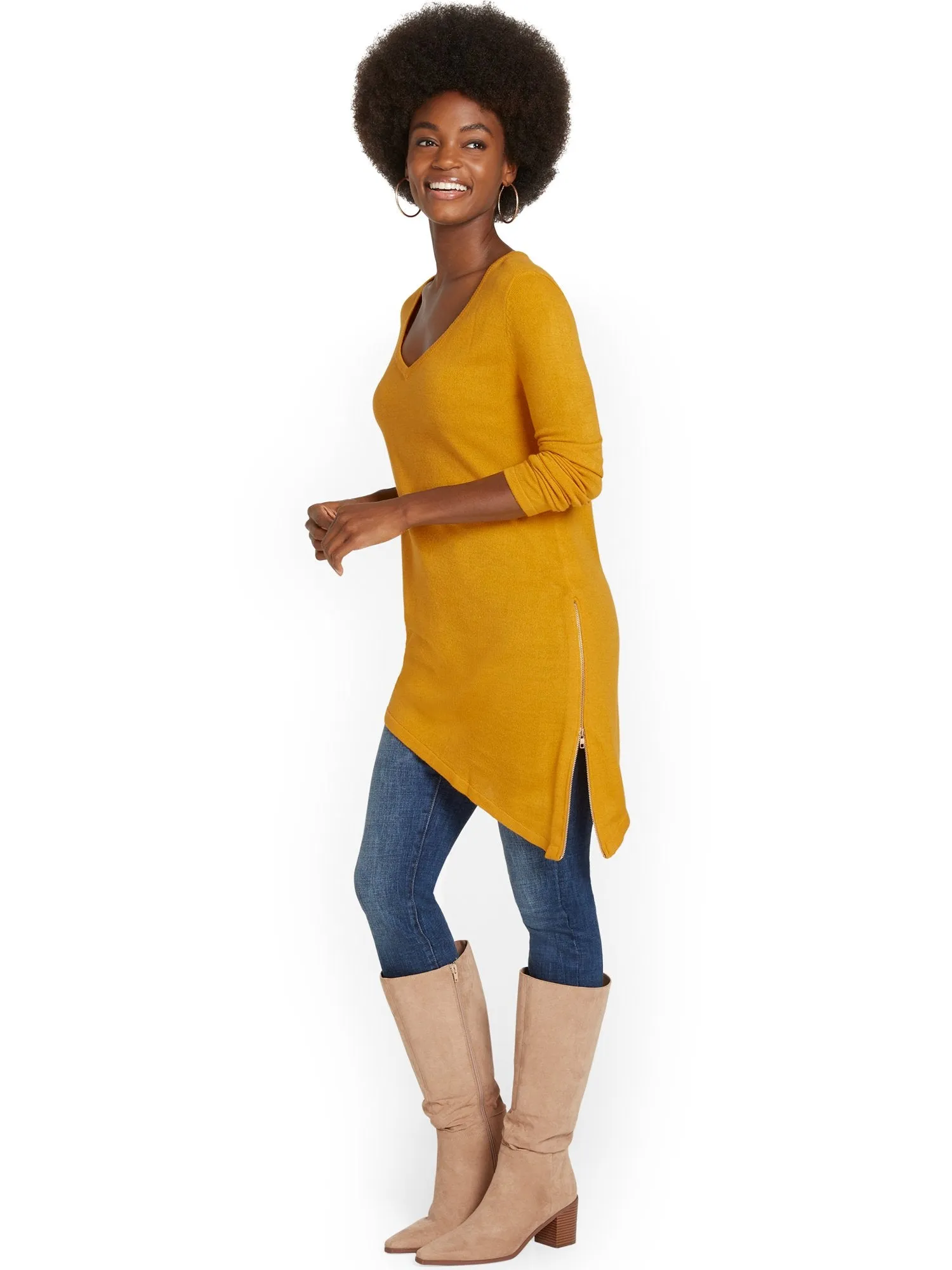 Side-Zip Tunic Sweater