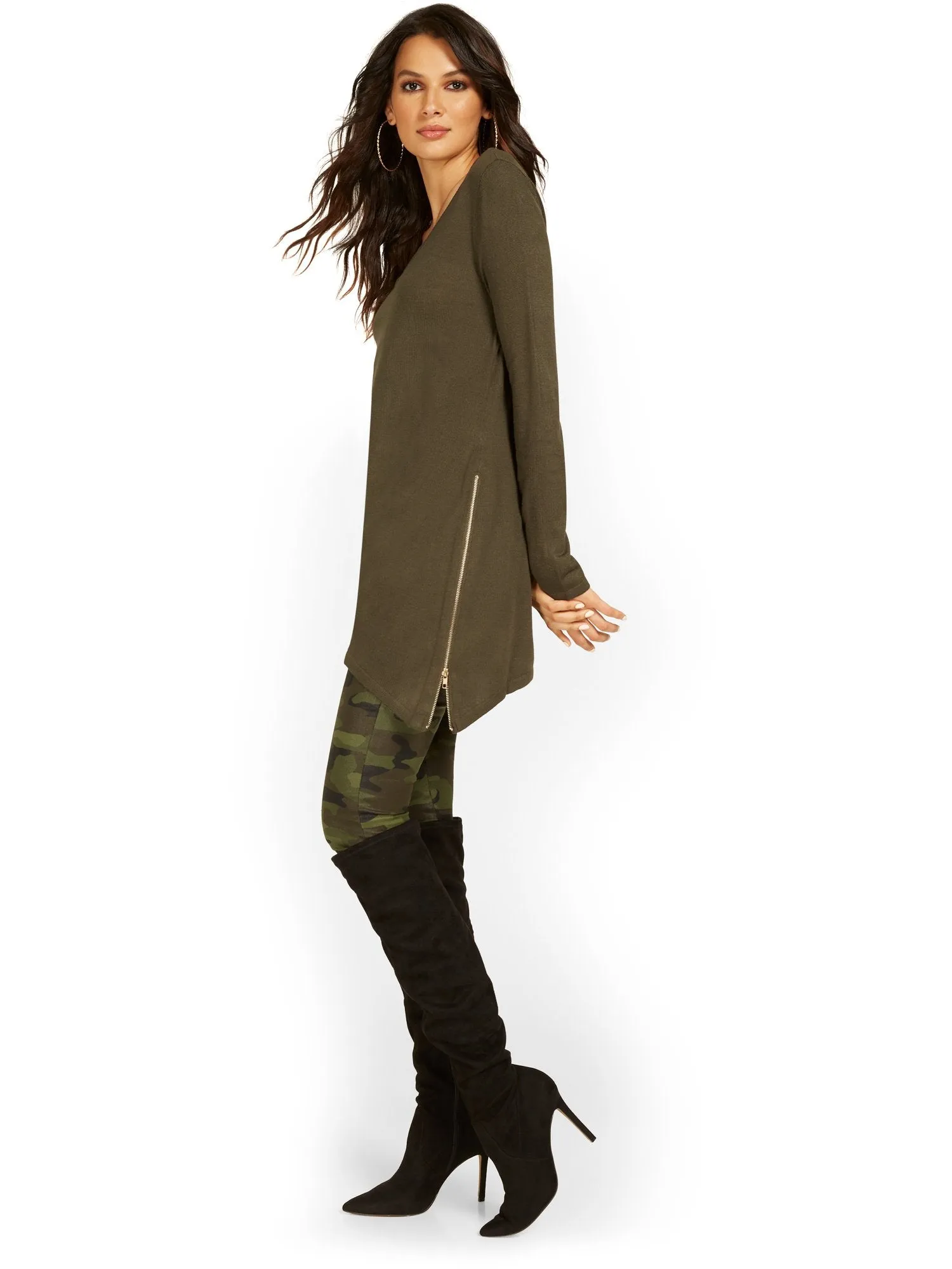 Side-Zip Tunic Sweater