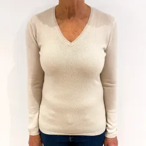 Soft Beige Cashmere V-Neck Jumper Medium