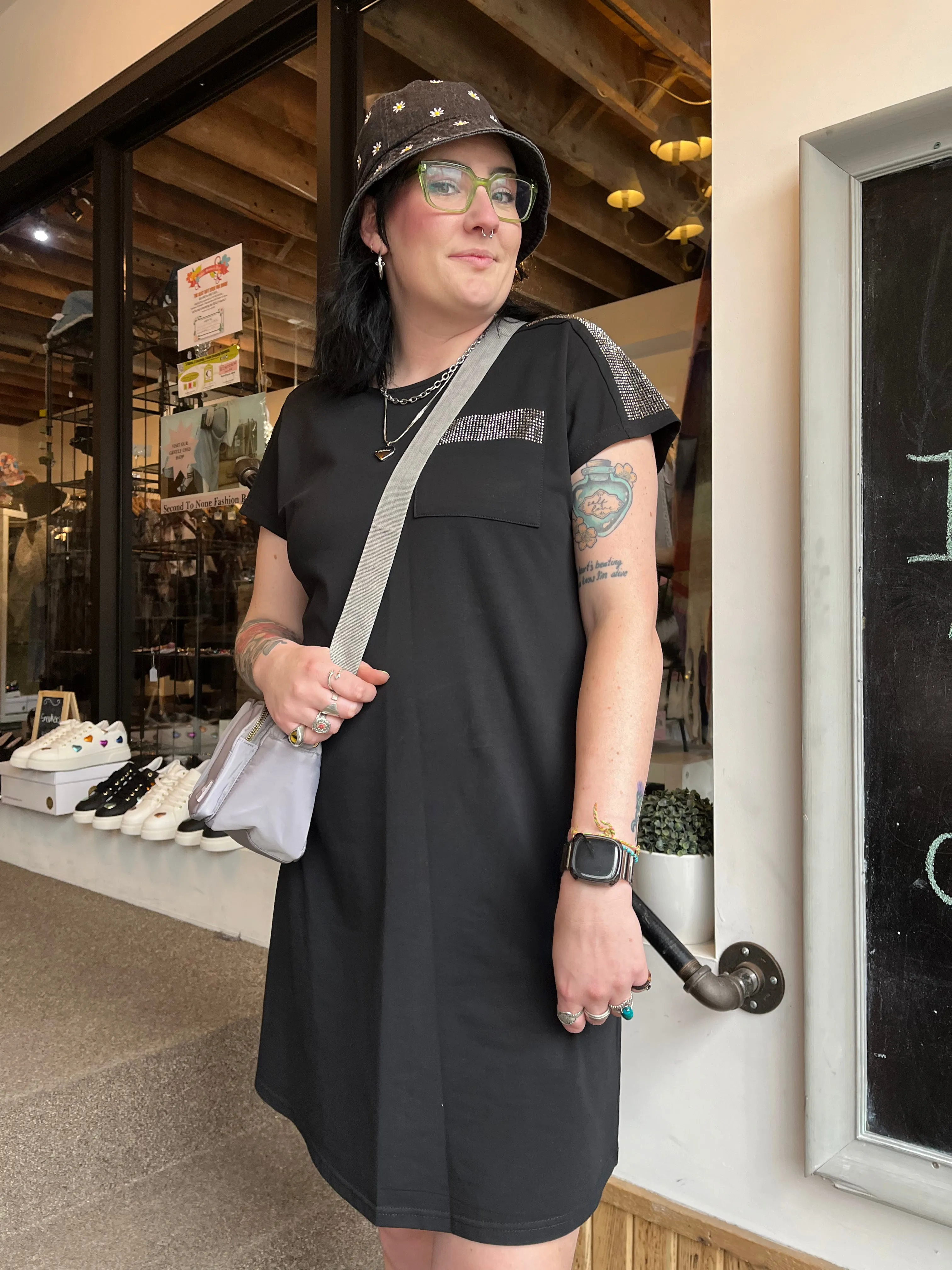 Sparkle Detail T-Shirt Dress (Only 2 Grey Left!)