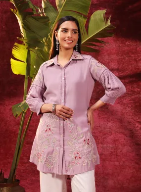 Suhani Lavender Embroidered Viscose Satin Tunic for Women