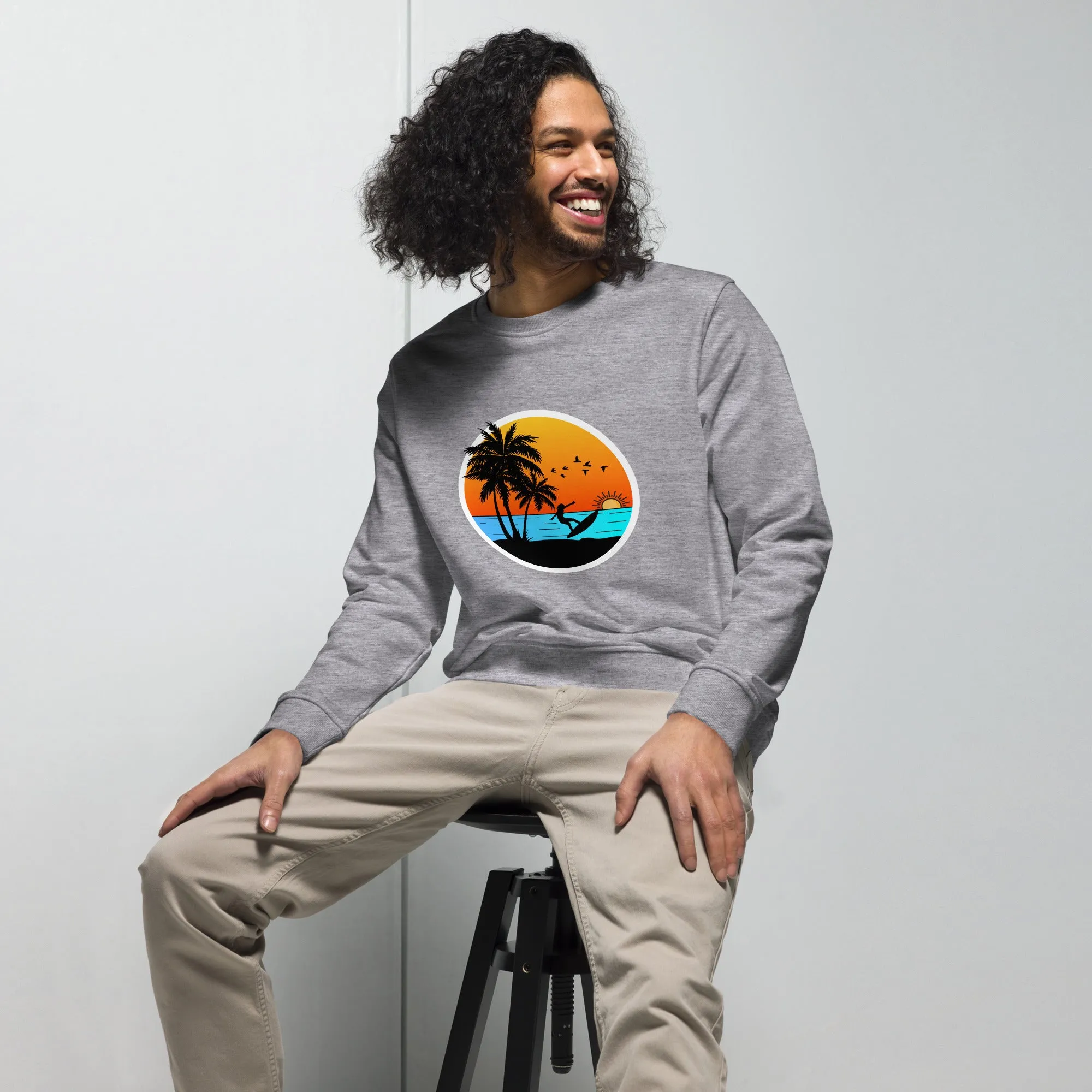 Sunset Surfing Vintage Graphic Men Organic Sweatshirt