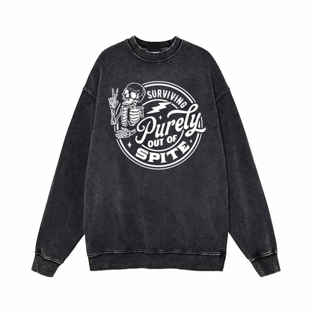 Survival Purely Out Of Spite Skull Pattern Sweatshirt