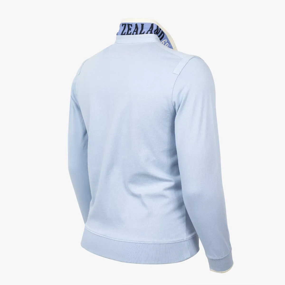 Sweatshirt zippé bleu ciel col polo