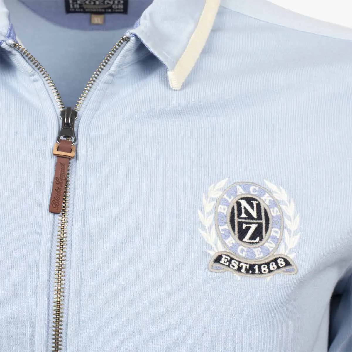 Sweatshirt zippé bleu ciel col polo