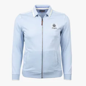 Sweatshirt zippé bleu ciel col polo