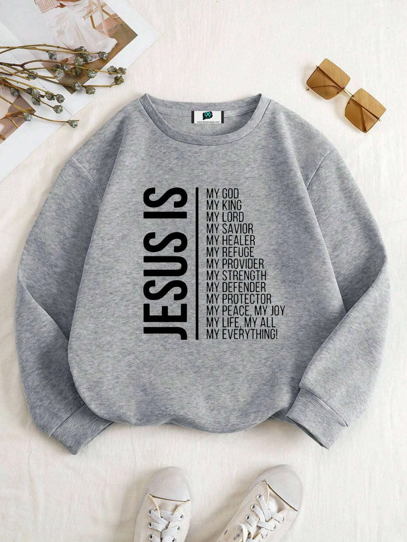 SXV  'JESUS’ Printed Cool Aesthetic Drop Shoulder Oversized Sweatshirt