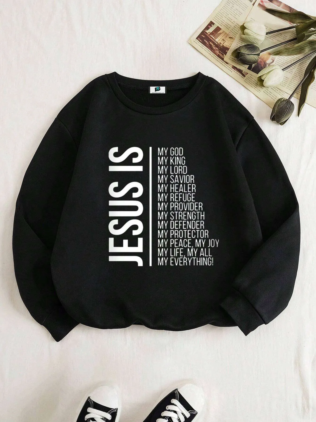 SXV  'JESUS’ Printed Cool Aesthetic Drop Shoulder Oversized Sweatshirt
