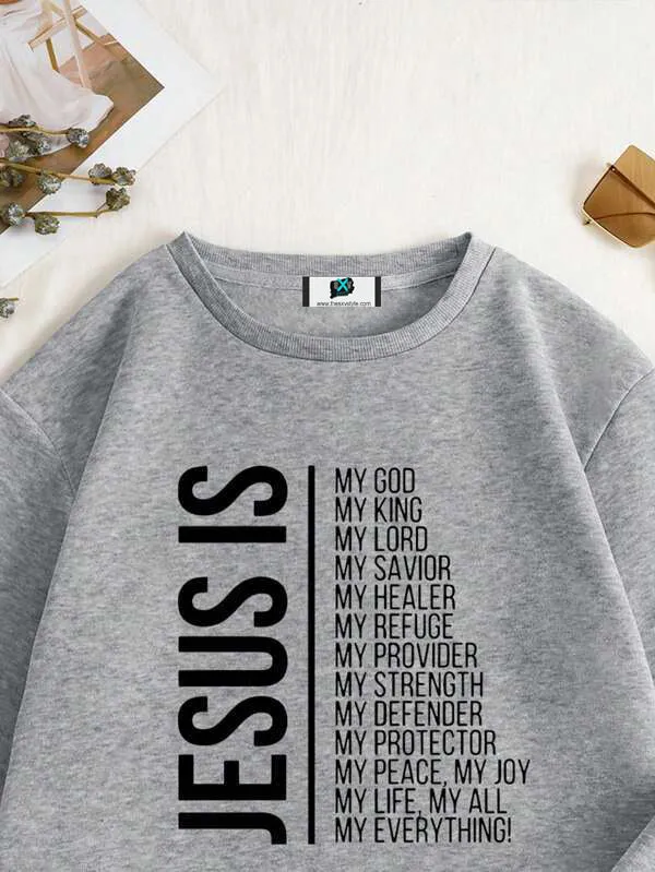 SXV  'JESUS’ Printed Cool Aesthetic Drop Shoulder Oversized Sweatshirt