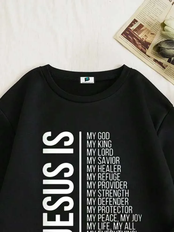 SXV  'JESUS’ Printed Cool Aesthetic Drop Shoulder Oversized Sweatshirt