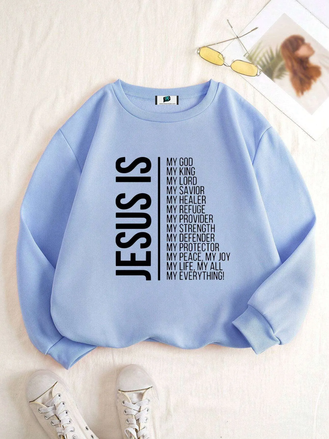 SXV  'JESUS’ Printed Cool Aesthetic Drop Shoulder Oversized Sweatshirt