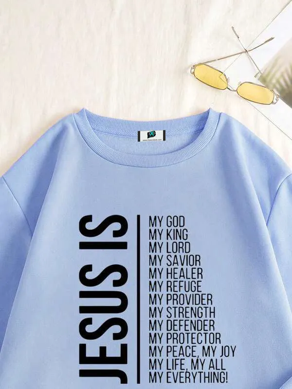 SXV  'JESUS’ Printed Cool Aesthetic Drop Shoulder Oversized Sweatshirt