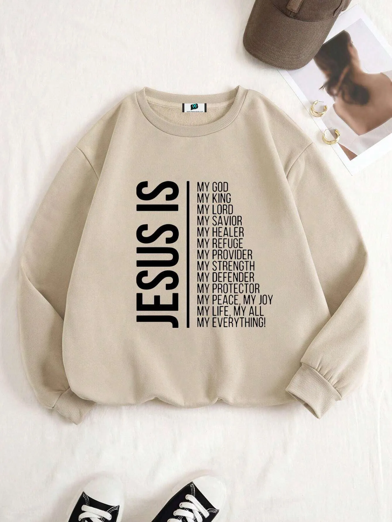 SXV  'JESUS’ Printed Cool Aesthetic Drop Shoulder Oversized Sweatshirt