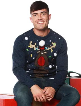 Tangled Novelty Christmas Jumper In Sapphire / Black - Season's Greetings