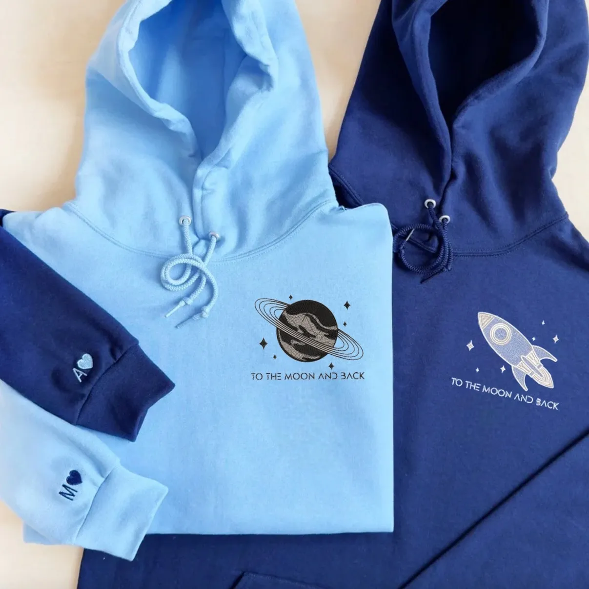 To the Moon and Back Couple Matching Sweatshirts - Personalized Embroidered Hoodies For Couples
