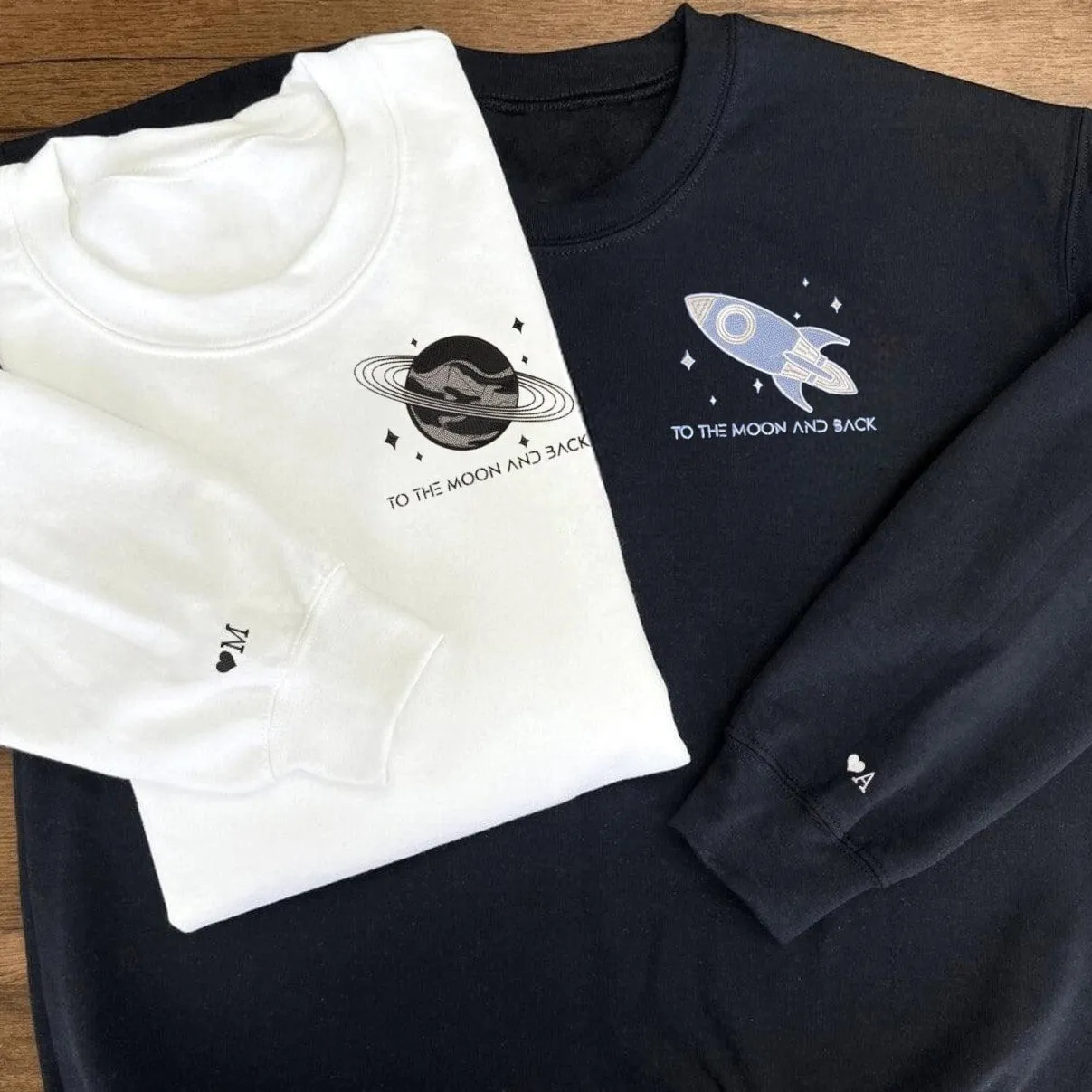 To the Moon and Back Couple Matching Sweatshirts - Personalized Embroidered Hoodies For Couples