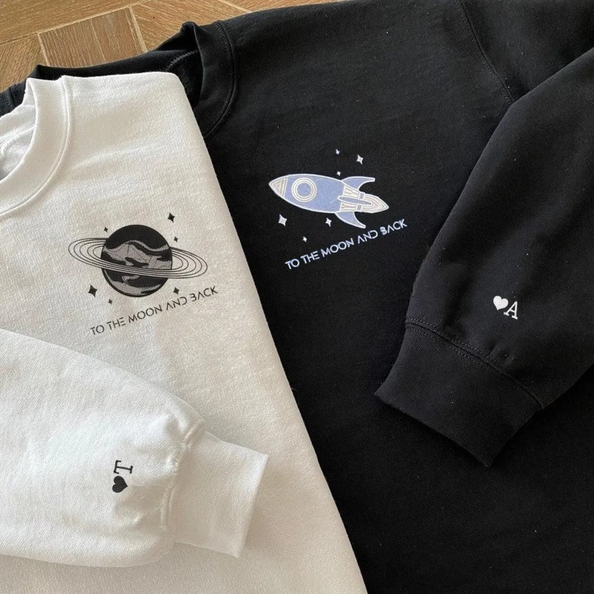 To the Moon and Back Couple Matching Sweatshirts - Personalized Embroidered Hoodies For Couples