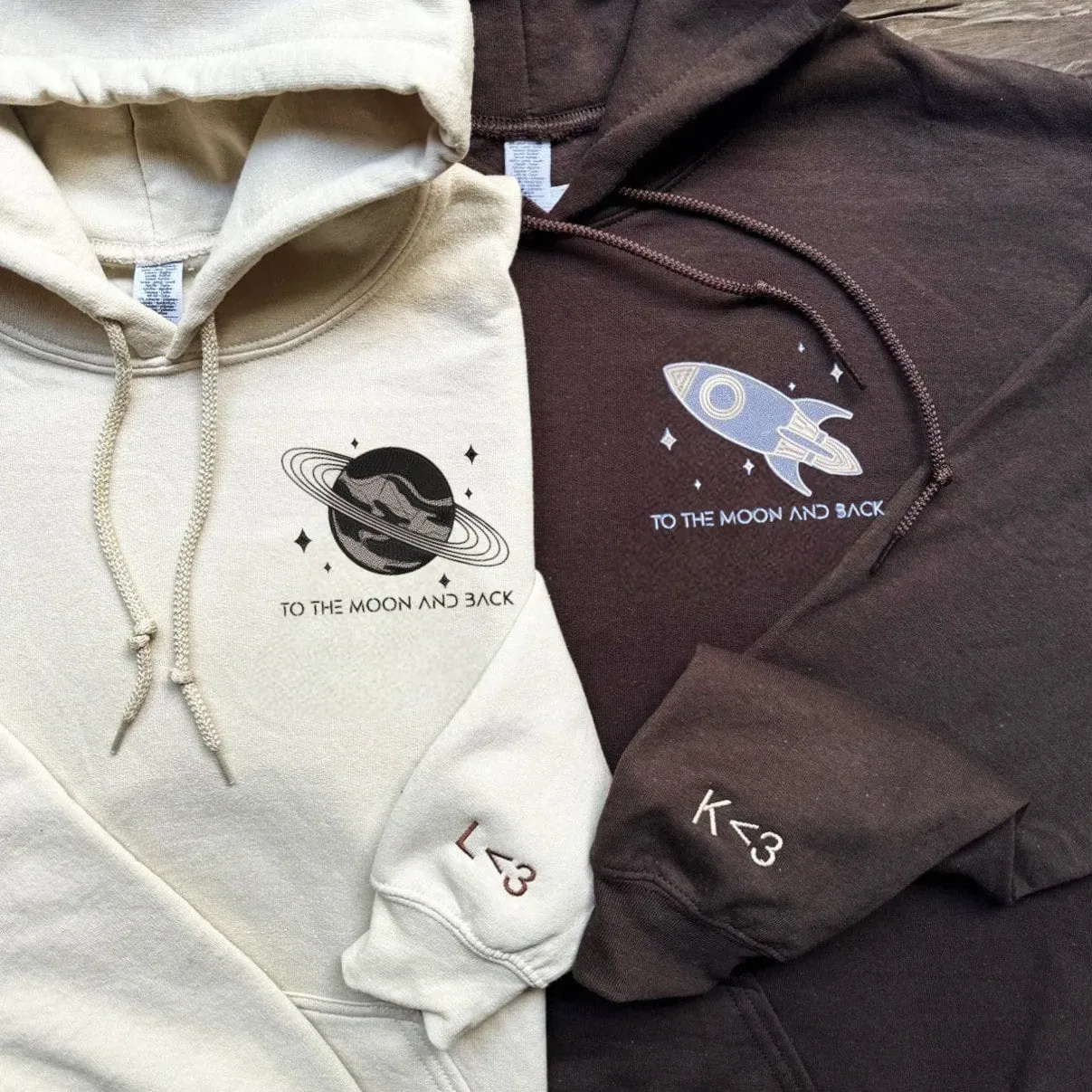 To the Moon and Back Couple Matching Sweatshirts - Personalized Embroidered Hoodies For Couples
