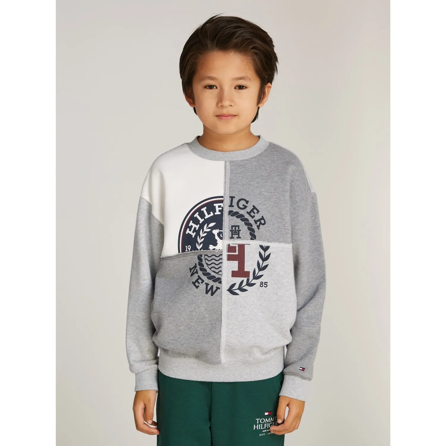Tommy Hilfiger Grey Heather Mix Monotype Spliced Printed Cn Crewneck