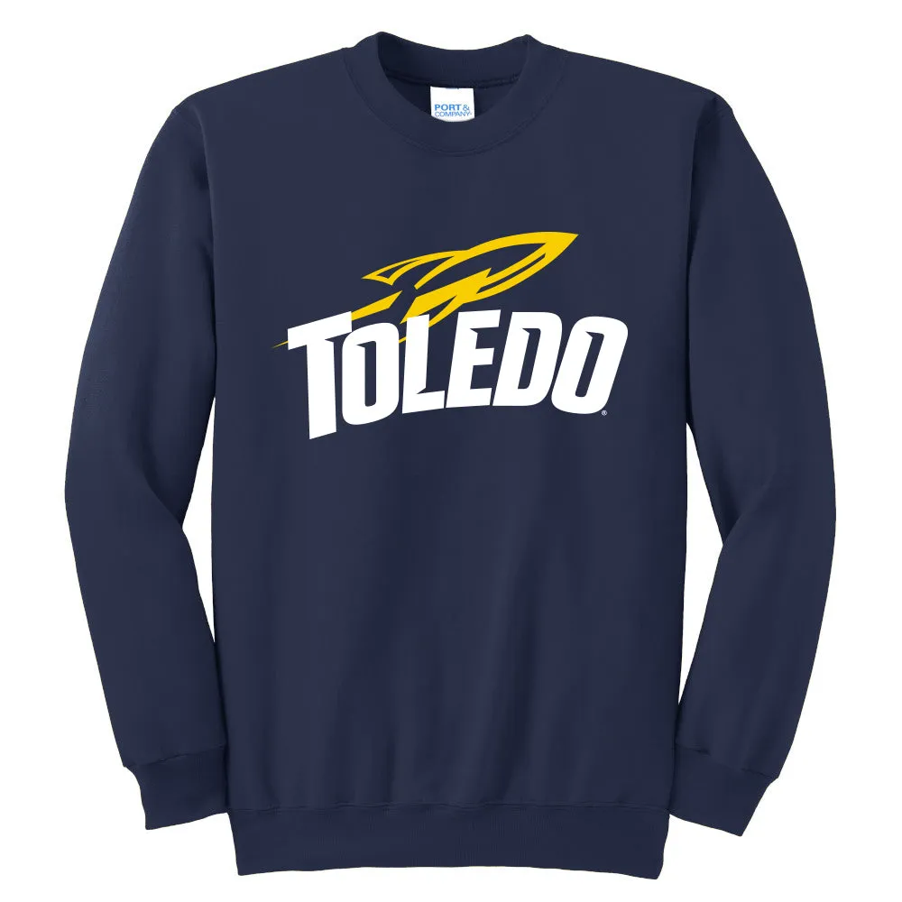 University of Toledo Rockets Adult Crewneck Sweatshirt Arch Text Toledo Rockets