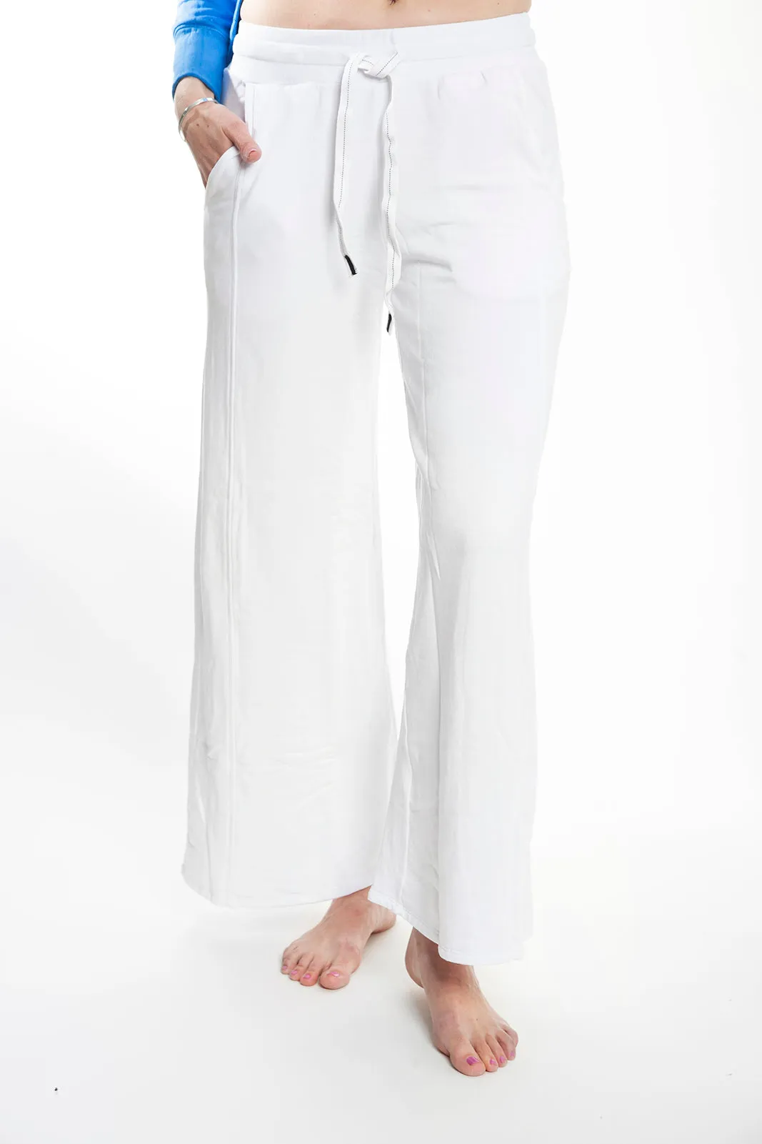 Viscose Fleece Palazzo Sweatpant, White