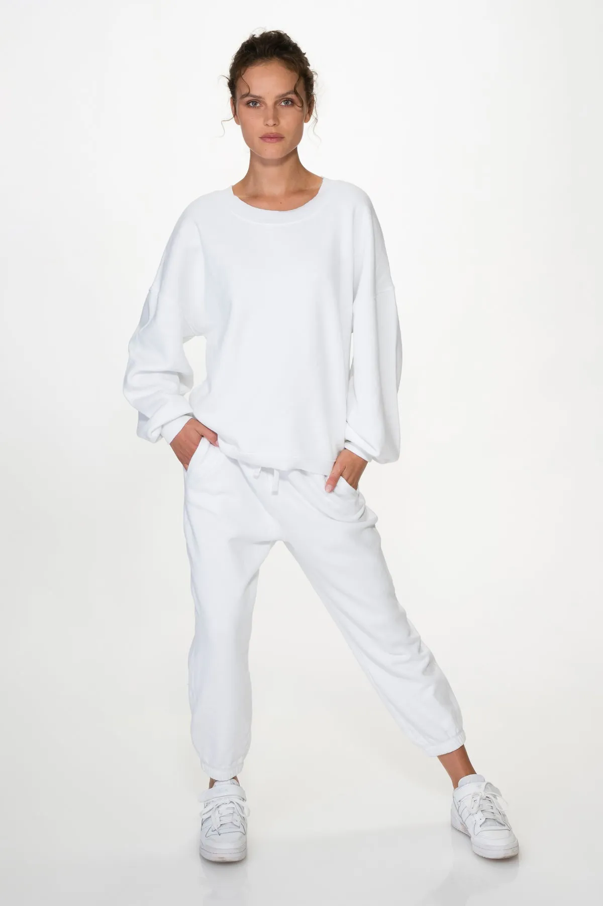White Oversized puff sleeve sweatshirt