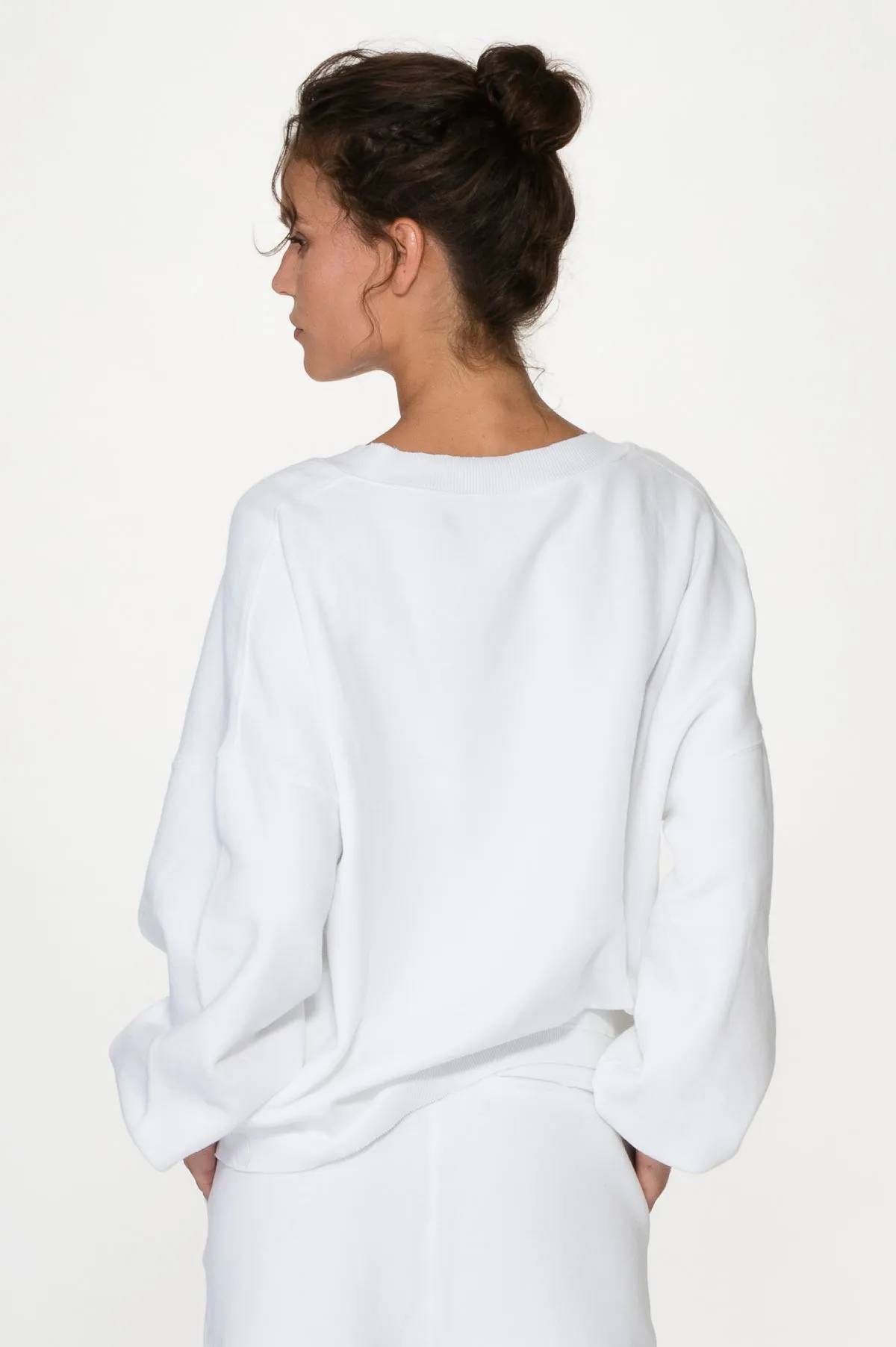 White Oversized puff sleeve sweatshirt
