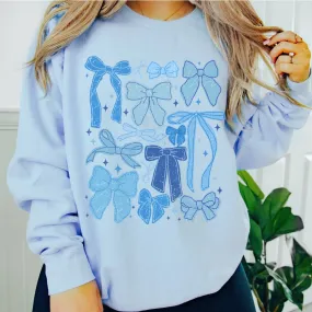 Winter Blue Bow Collage Wholesale Graphic Sweatshirt - Fast Shipping