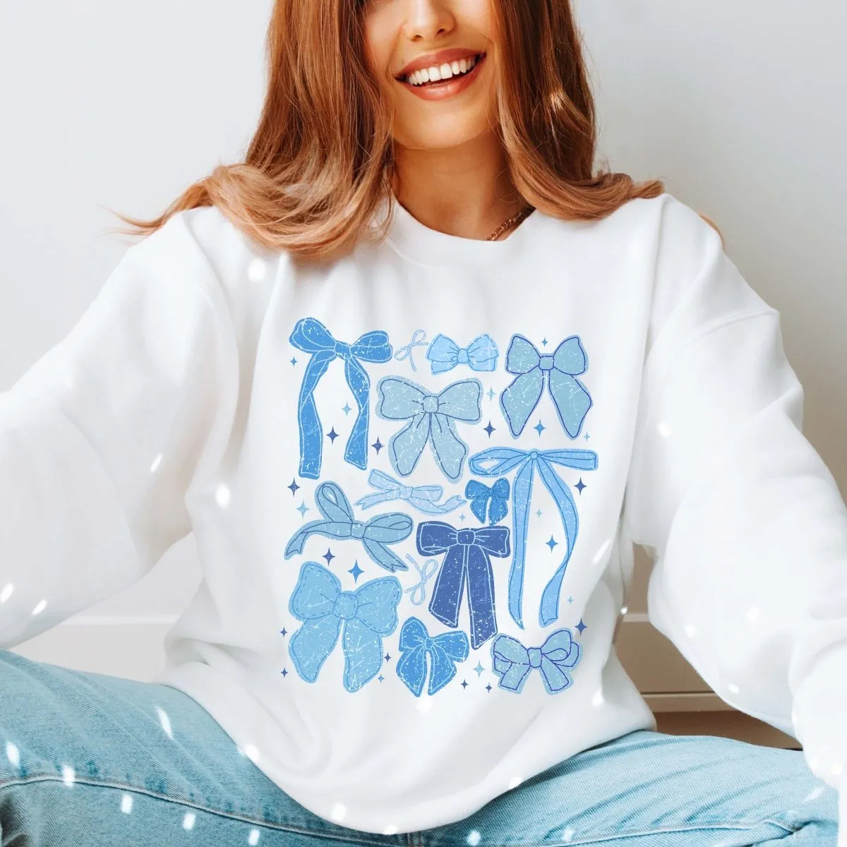 Winter Blue Bow Collage Wholesale Graphic Sweatshirt - Fast Shipping