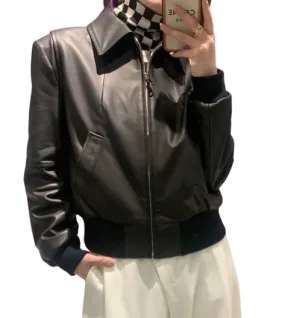 Womens Freyja Genuine Lambskin Leather Bomber Jacket