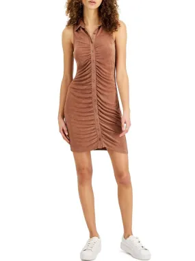 Women's Ribbed Button Closure Dress,Brown