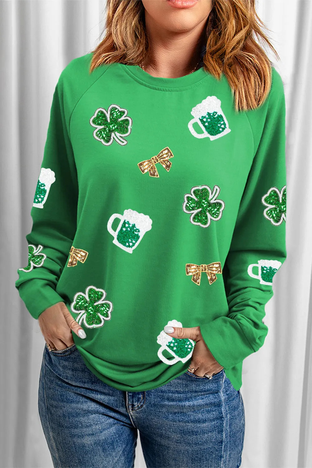 Women's St Patrick Sequin Patch Graphic Drop Shoulder Sweatshirt